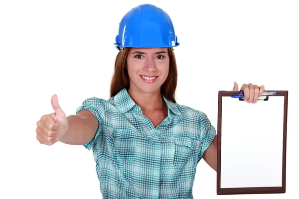 A female foreman giving the thumb up. — Stock Photo, Image