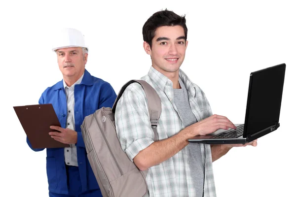 Laborer and student with computers — Stock Photo, Image