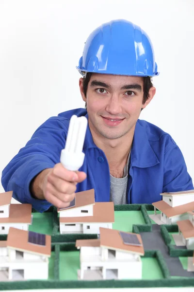 Retrato de jovem colarinho azul posando antes do modelo — Fotografia de Stock