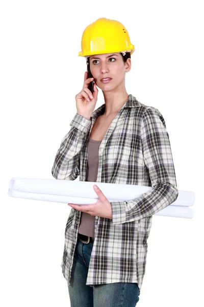 Female architect making important call — Stock Photo, Image