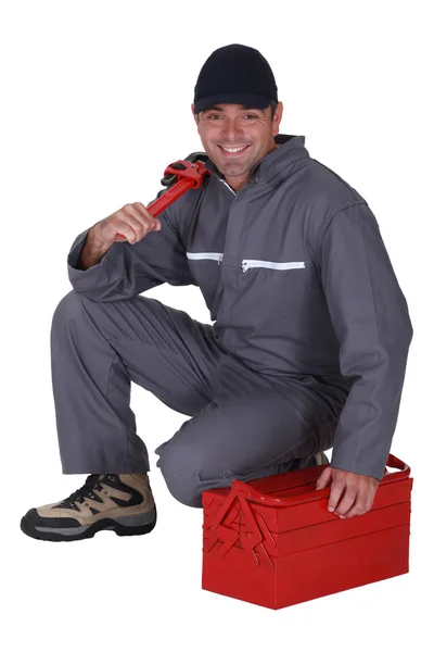 Handyman with a toolbox — Stock Photo, Image
