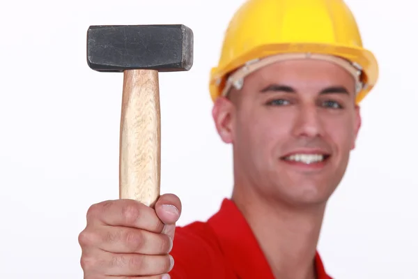 Close-up of mason with lump mallet — Stock Photo, Image