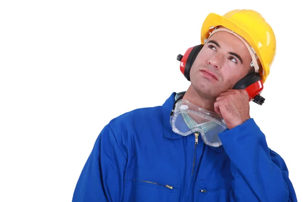 Thoughtful construction worker — Stock Photo, Image