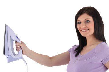 Woman holding an iron clipart