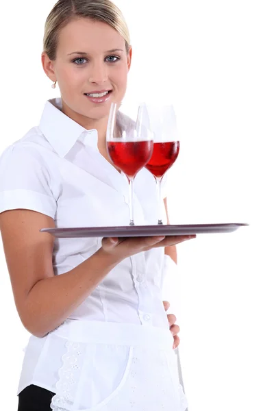 Waitress holding tray — Stock Photo, Image