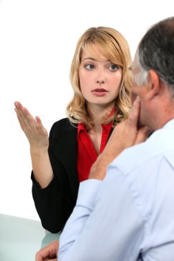 Woman trying to explain her point of view clipart