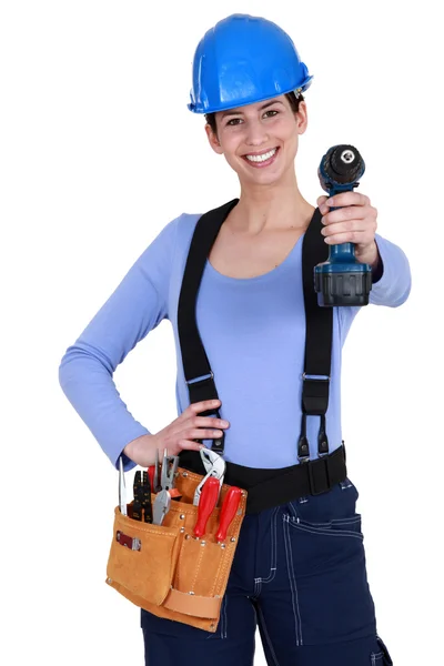 Female builder with drill — Stock Photo, Image