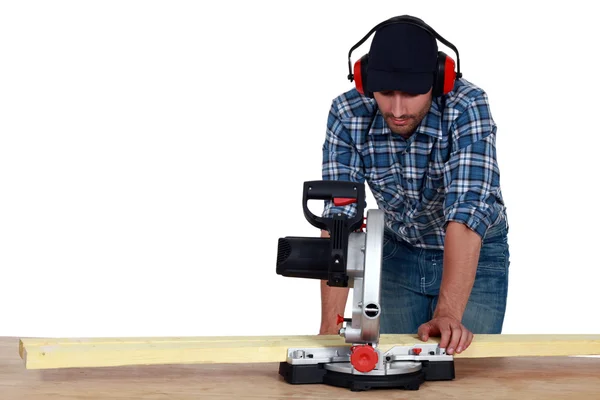 Carpenter using circular saw — Stock Photo, Image