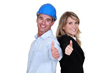 Engineer and a tradesman giving the thumb clipart