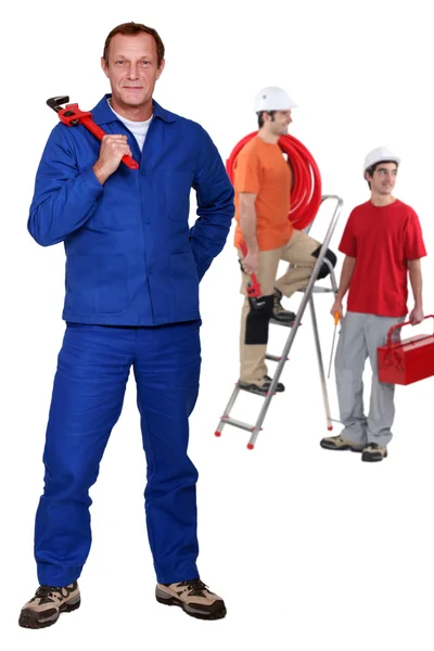 Manual worker with step ladder — Stock Photo, Image