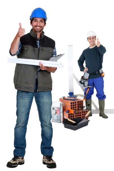 Thumbs up from a construction duo — Stock Photo, Image