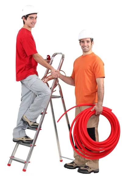 Electricians greeting each other — Stock Photo, Image