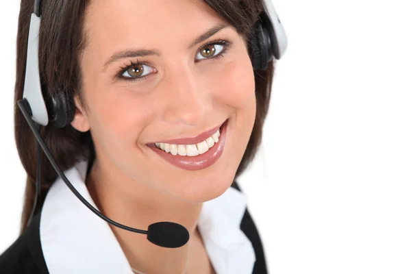 Vrouw met headset — Stockfoto