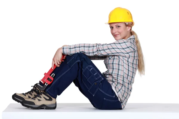 Mujer fontanero, estudio de tiro — Foto de Stock