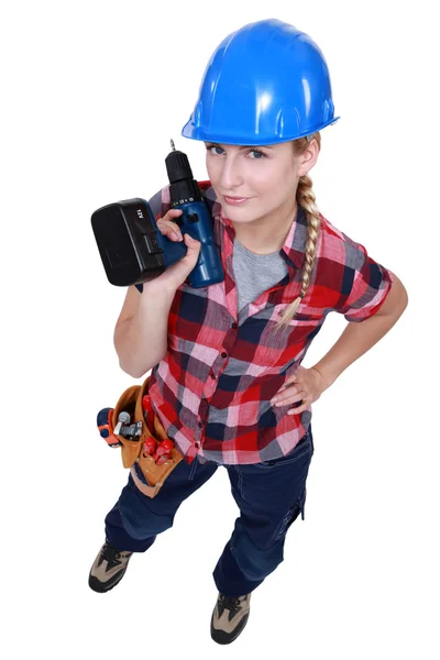 Woman holding a cordless drill — Stock Photo, Image