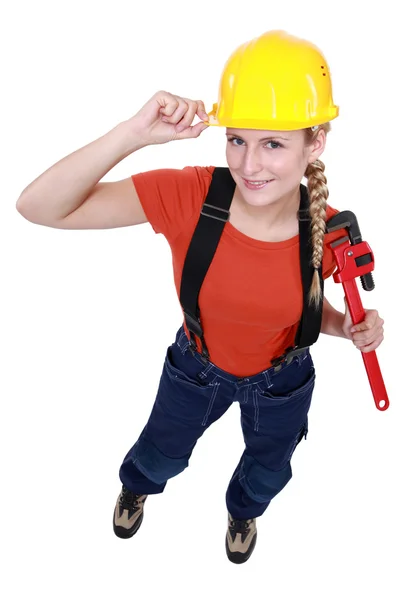 Blond manual worker reporting for duty — Stock Photo, Image