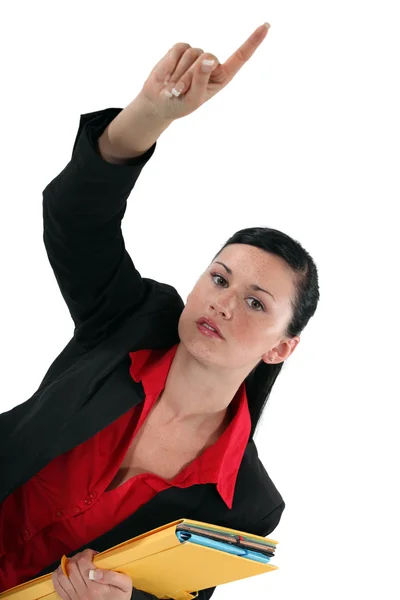 Affärskvinna med hennes hand upp — Stockfoto