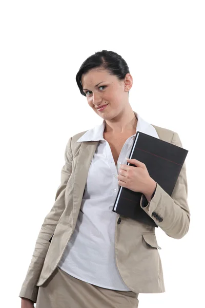 Woman holding a block note — Stock Photo, Image