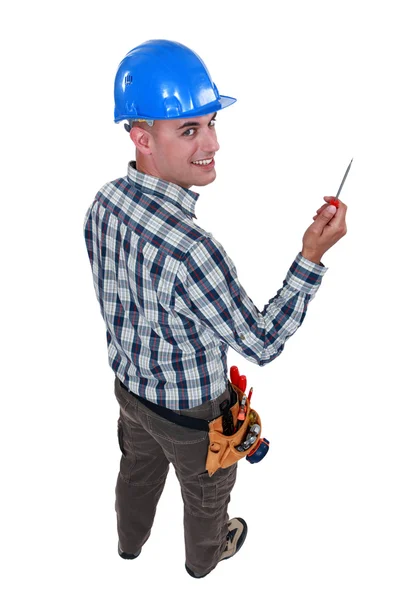 Worker with an awl — Stock Photo, Image