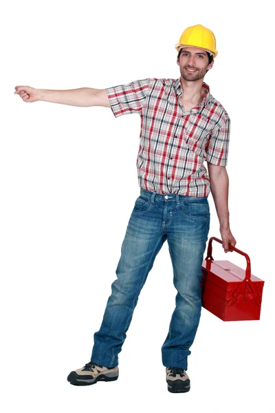 Trabajador de la construcción con caja de herramientas — Foto de Stock