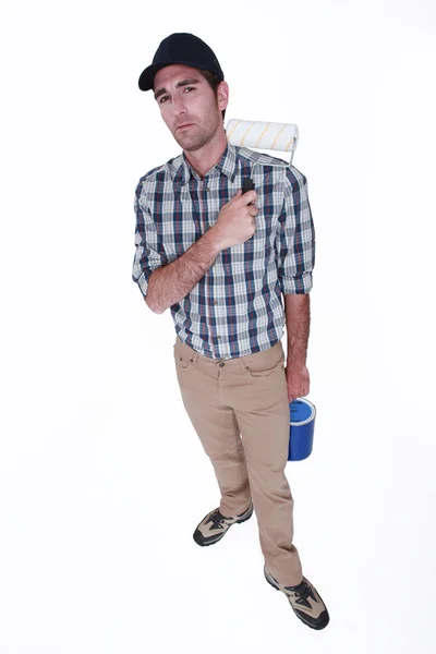 Housepainter standing on white background — Stock Photo, Image