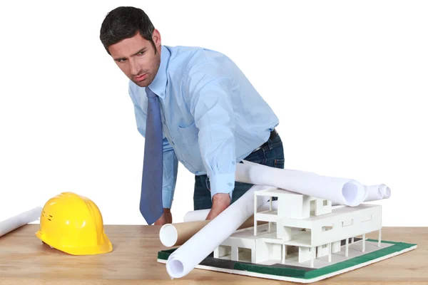 Architect getting ready to present his new model — Stock Photo, Image