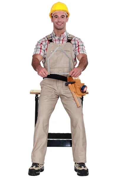 Woodworker with set-square — Stock Photo, Image