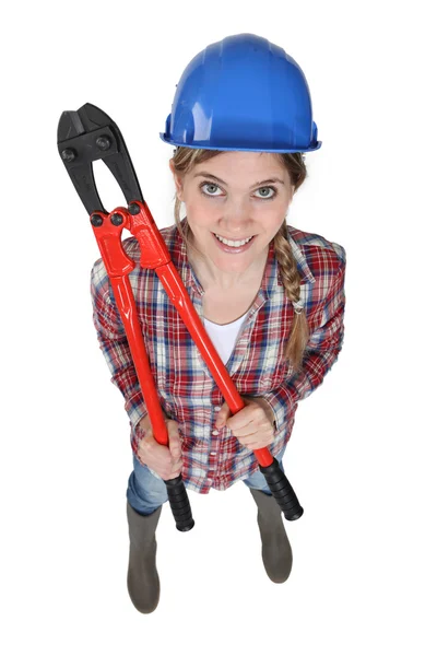 Female builder with boltcutters — Stock Photo, Image