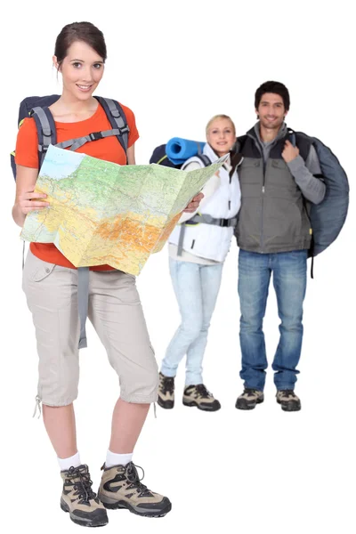 Drie backpackers — Stockfoto