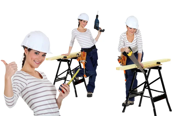 Confident woman using a workbench — Stock Photo, Image