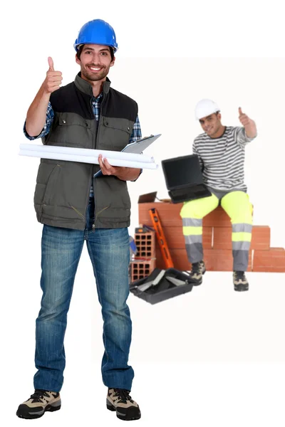 Thumbs up from a construction team — Stock Photo, Image