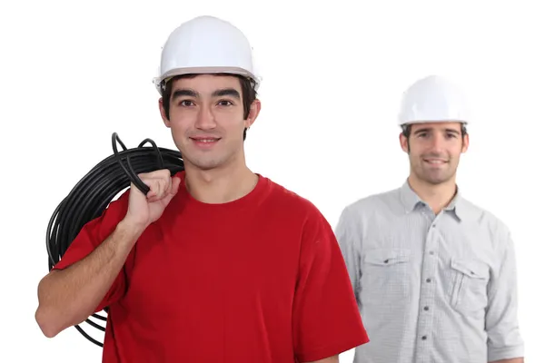 Two electrician about to start work — Stock Photo, Image