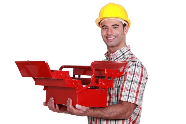 Arbeiter mit offenem Werkzeugkasten — Stockfoto