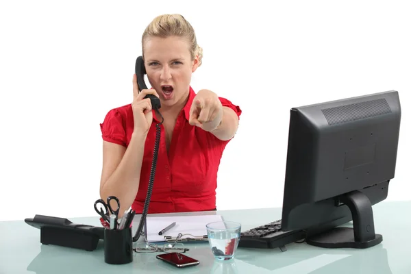 Secretary to the angry phone — Stock Photo, Image