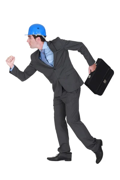 Architect running with briefcase — Stock Photo, Image