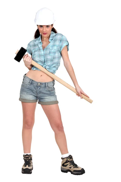 Frau mit Vorschlaghammer — Stockfoto