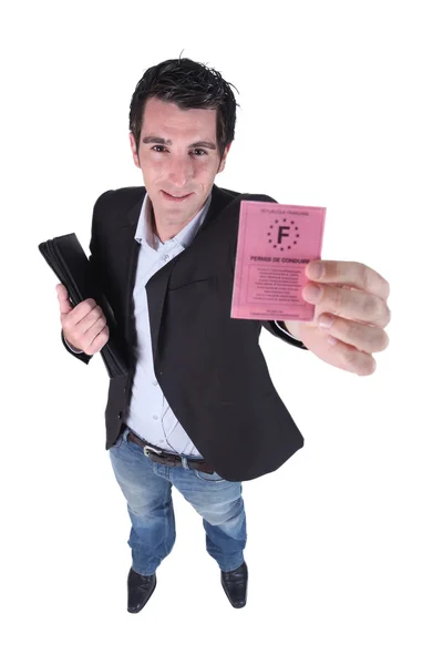 Man showing a driving license — Stock Photo, Image