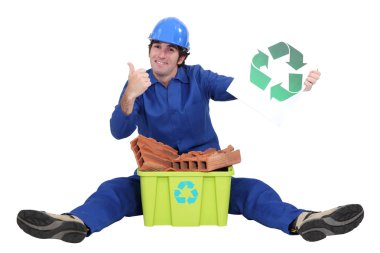 Tradesman promoting recycling clipart