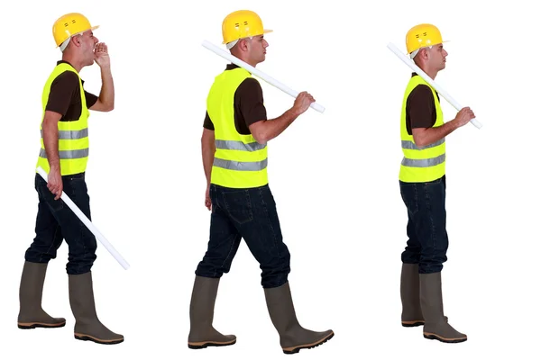 Three profile images of a workman in a reflective vest — Stock Photo, Image