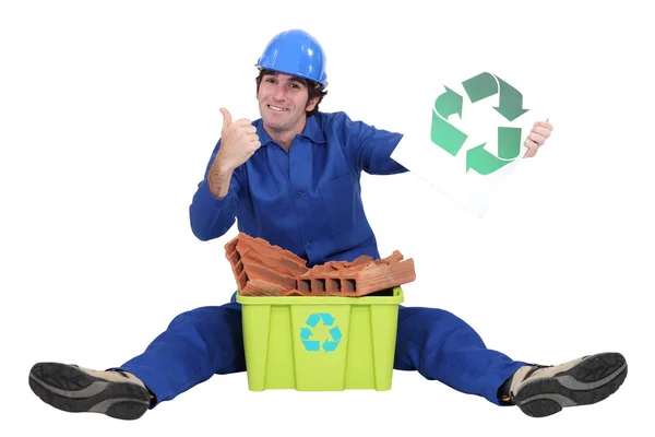 Tradesman promoting recycling — Stock Photo, Image