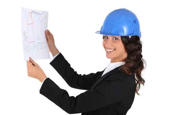 Architect looking at crude drawing — Stock Photo, Image