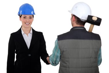 Construction manager and worker clipart
