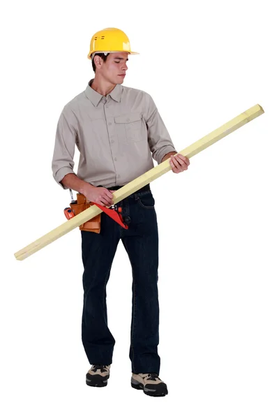 Man using wood plane — Stock Photo, Image