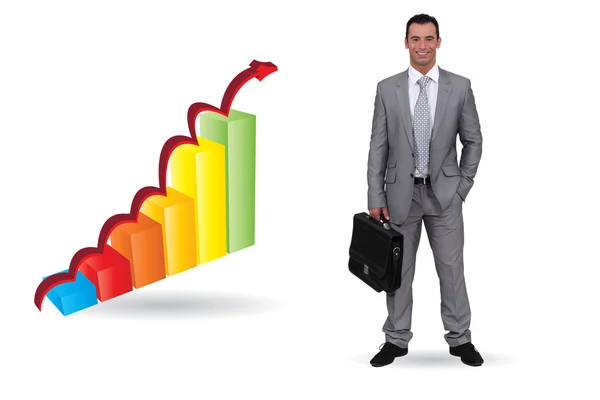 Affärsman med en uppåt bar chart — Stockfoto