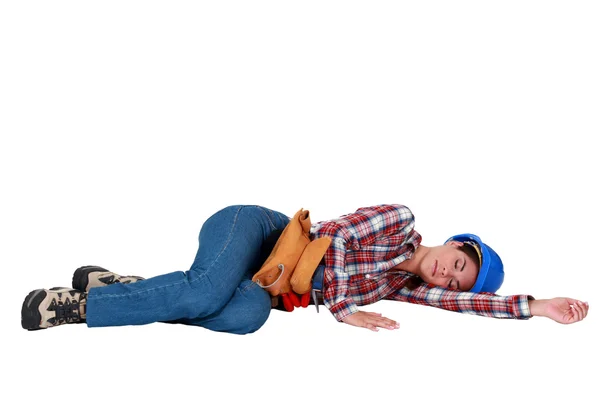 Tradeswoman sleeping on the job — Stock Photo, Image