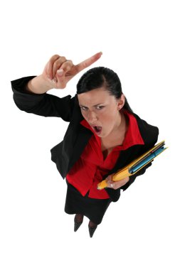 Angry businesswoman shouting clipart