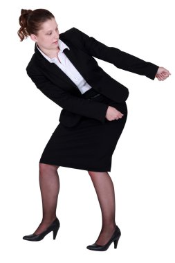 Woman in a suit pulling something clipart