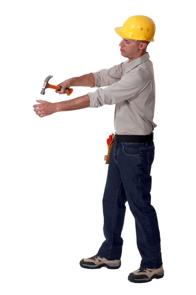 Builder hammering blank space — Stock Photo, Image