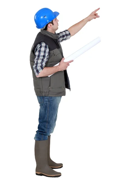 Foreman pointing into the distance — Stock Photo, Image