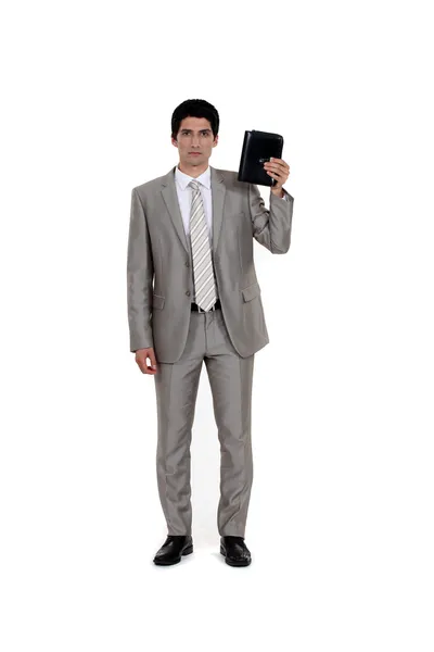 Homme d'affaires avec journal isolé sur fond blanc — Photo